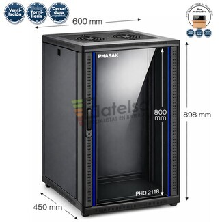 Armario Rack 18U 600x450 mm | Mural Phasak Pro PHO 2118